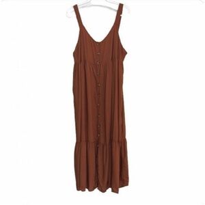 SO Boho Brown Midi Dress XXL Button Front Tiered Sleeveless Casual Flowy